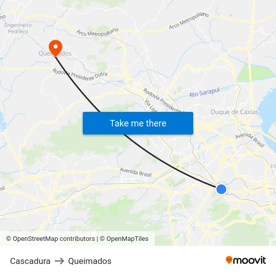 Cascadura to Queimados map