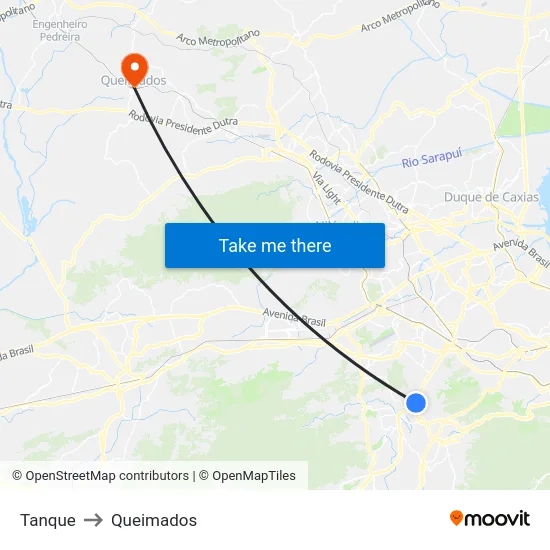 Tanque to Queimados map