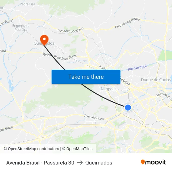 Avenida Brasil - Passarela 30 to Queimados map