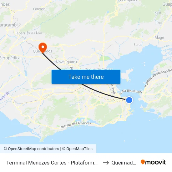 Terminal Menezes Cortes - Plataforma B to Queimados map