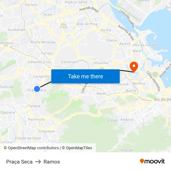 Praça Seca to Ramos map