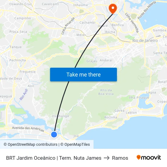 BRT Jardim Oceânico | Term. Nuta James to Ramos map