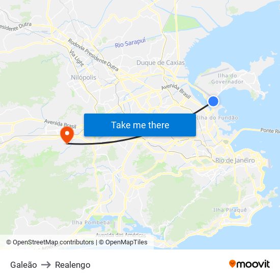 Galeão to Realengo map