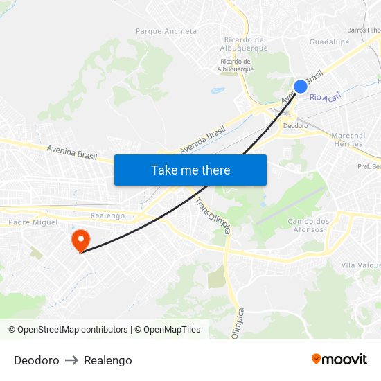 Deodoro to Realengo map