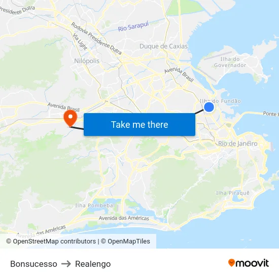 Bonsucesso to Realengo map