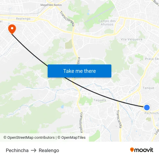 Pechincha to Realengo map