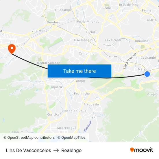 Lins De Vasconcelos to Realengo map