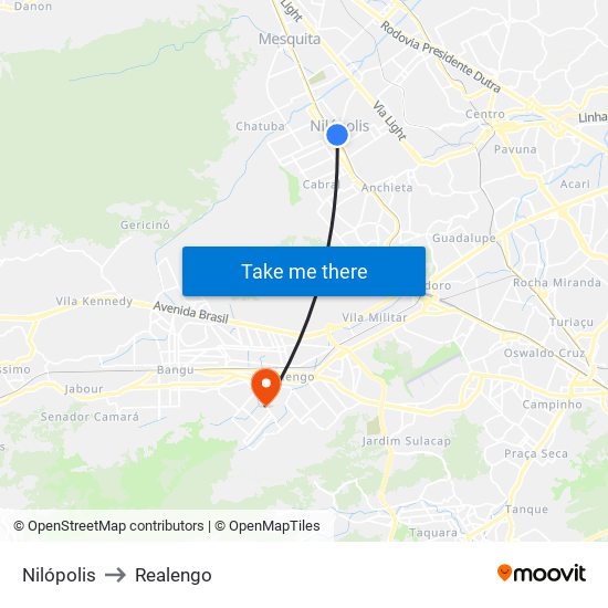 Nilópolis to Realengo map