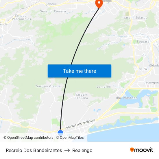 Recreio Dos Bandeirantes to Realengo map