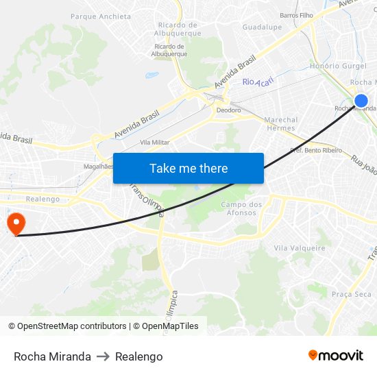 Rocha Miranda to Realengo map