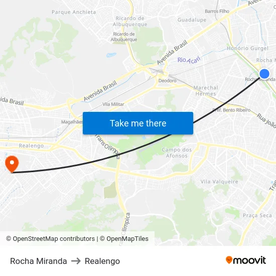 Rocha Miranda to Realengo map