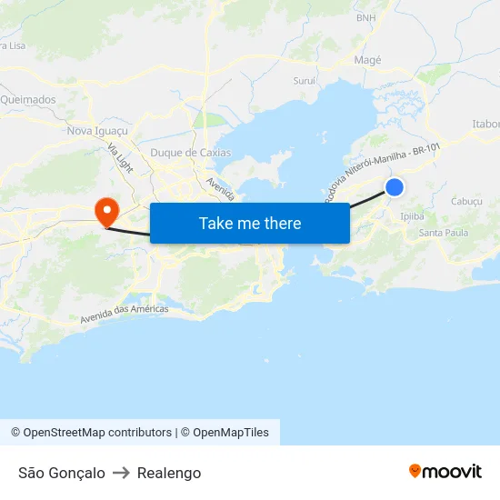 São Gonçalo to Realengo map