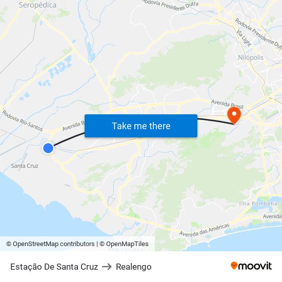 Estação De Santa Cruz to Realengo map