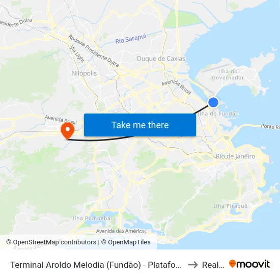 Terminal Aroldo Melodia (Fundão) - Plataforma Externa A - Sentido Ilha to Realengo map