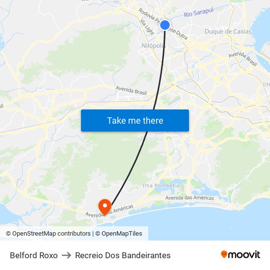 Belford Roxo to Recreio Dos Bandeirantes map