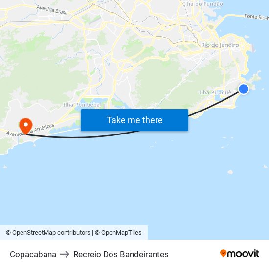 Copacabana to Recreio Dos Bandeirantes map