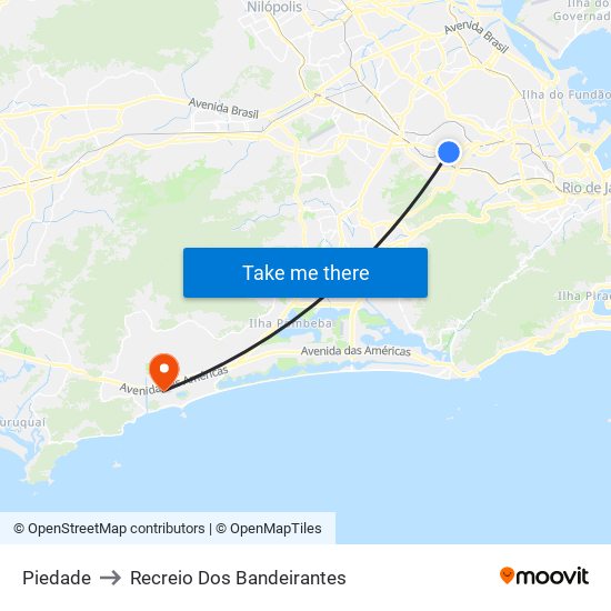 Piedade to Recreio Dos Bandeirantes map