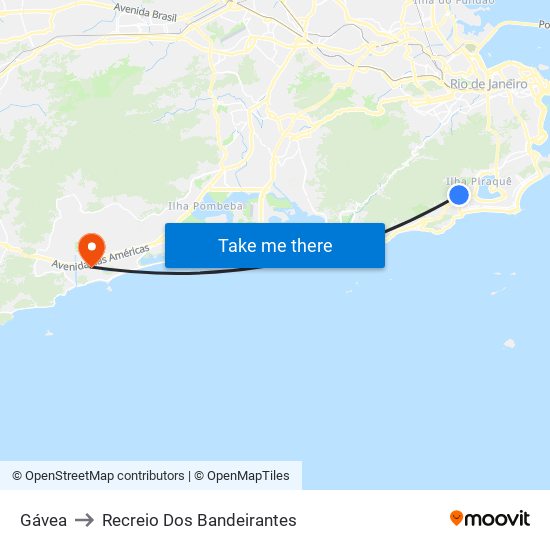 Gávea to Recreio Dos Bandeirantes map