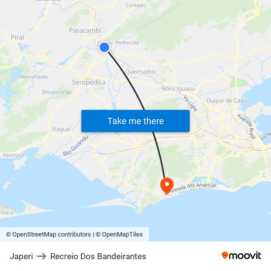 Japeri to Recreio Dos Bandeirantes map