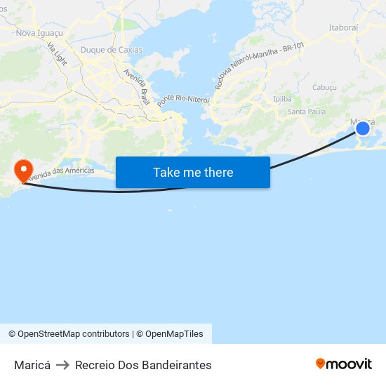 Maricá to Recreio Dos Bandeirantes map
