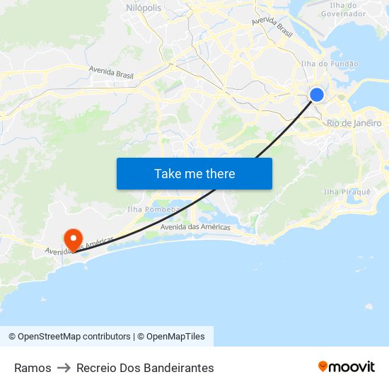 Ramos to Recreio Dos Bandeirantes map