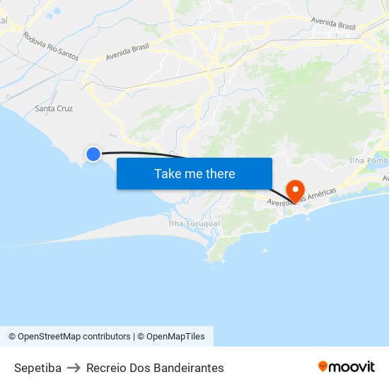 Sepetiba to Recreio Dos Bandeirantes map