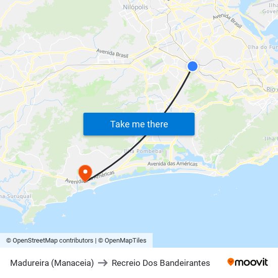 Madureira (Manaceia) to Recreio Dos Bandeirantes map
