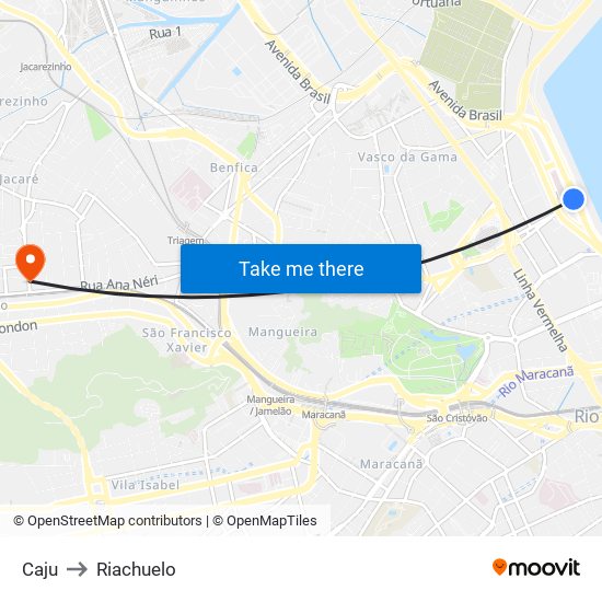 Caju to Riachuelo map