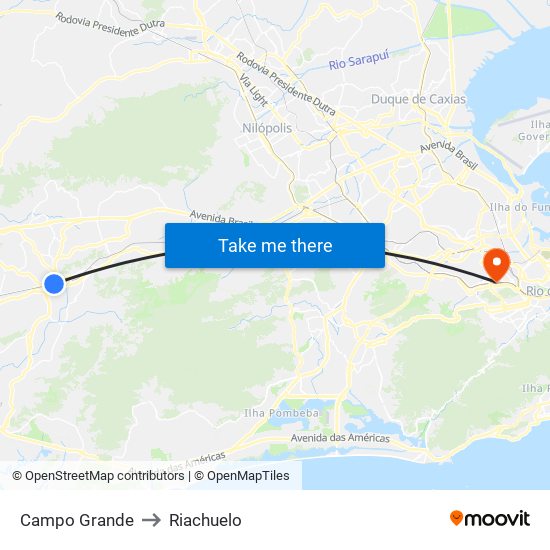 Campo Grande to Riachuelo map