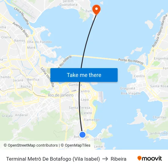 Terminal Metrô De Botafogo (Vila Isabel) to Ribeira map
