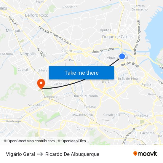 Vigário Geral to Ricardo De Albuquerque map