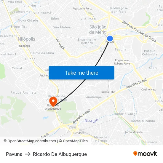 Pavuna to Ricardo De Albuquerque map