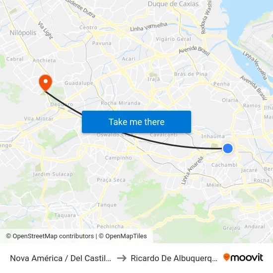 Nova América / Del Castilho to Ricardo De Albuquerque map