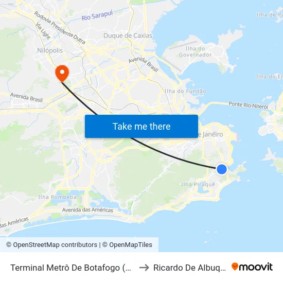 Terminal Metrô De Botafogo (Vila Isabel) to Ricardo De Albuquerque map