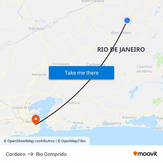 Cordeiro to Rio Comprido map