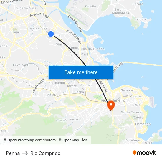 Penha to Rio Comprido map