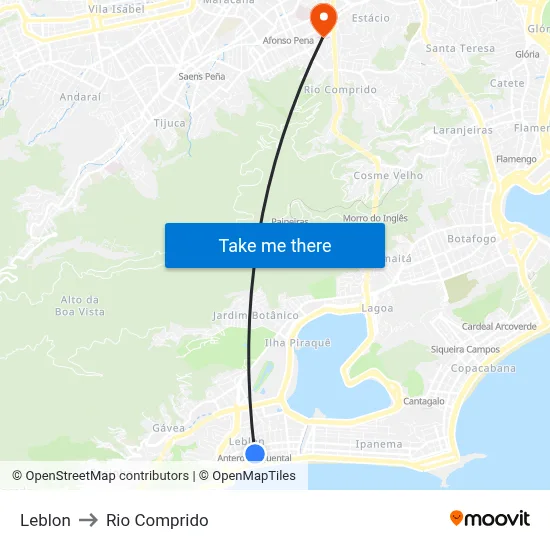 Leblon to Rio Comprido map