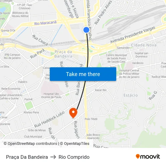 Praça Da Bandeira to Rio Comprido map