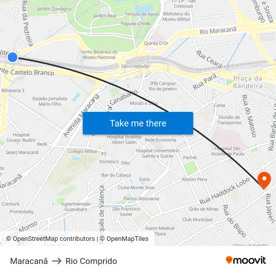 Maracanã to Rio Comprido map