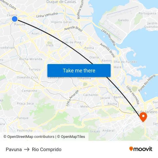 Pavuna to Rio Comprido map