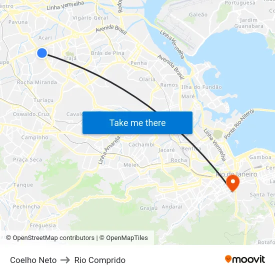 Coelho Neto to Rio Comprido map