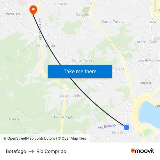 Botafogo to Rio Comprido map