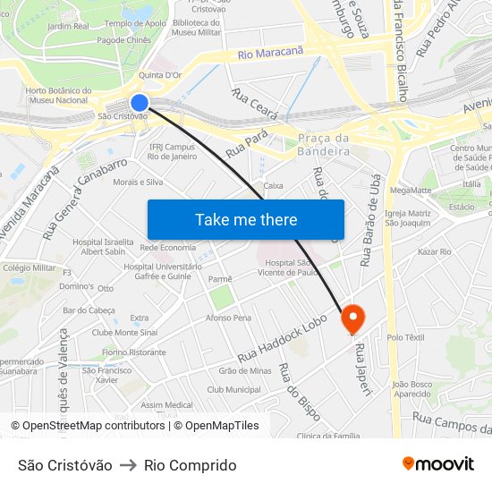 São Cristóvão to Rio Comprido map