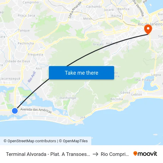 Terminal Alvorada - Plat. A Transoeste to Rio Comprido map