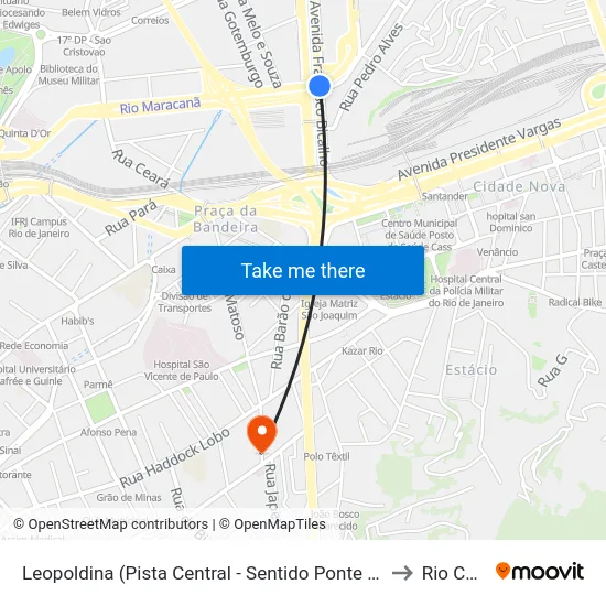 Leopoldina (Pista Central - Sentido Ponte / Term. Gentileza / São Cristóvão) to Rio Comprido map