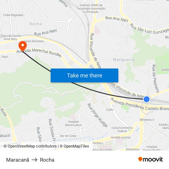 Maracanã to Rocha map