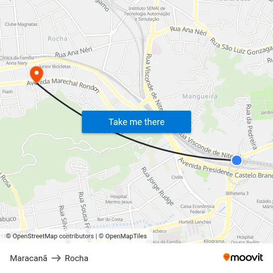 Maracanã to Rocha map