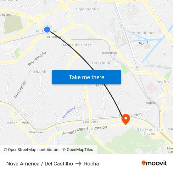 Nova América / Del Castilho to Rocha map