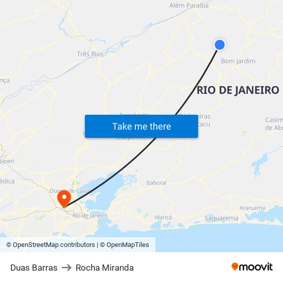Duas Barras to Rocha Miranda map