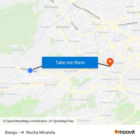 Bangu to Rocha Miranda map